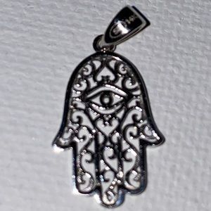 14kt SOLID White Gold Hamsa Eye of Fatima Pendant